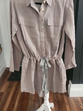 Light Taupe Gray Button-Front Romper